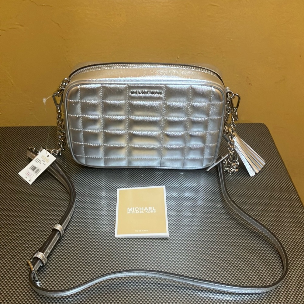 Michael Kors Jet Set Silver leather Camera Bag